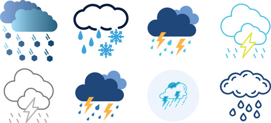 Obraz premium Strom Weather Icon set. Weather symbol for web. Lightning bolt and cloud outline symbol. Simple weather graphic. Strom, power, and electricity concept. Vector illustration for energy logo design.