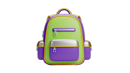 3D Rendered Backpack with Green, Purple, and Gold Accents