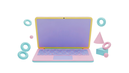 3D Rendered Pastel Laptop with Geometric Shapes