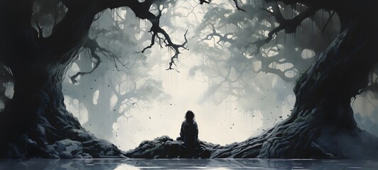 silhouette of banyan god ,generative AI