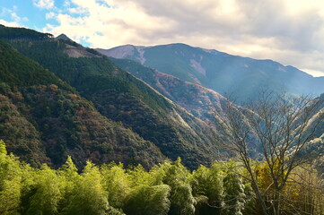 Fototapeta premium Dramatic Light and Sky Over Mountain Range Near Iya Valley in Tokushima Prefecture, Shikoku Island