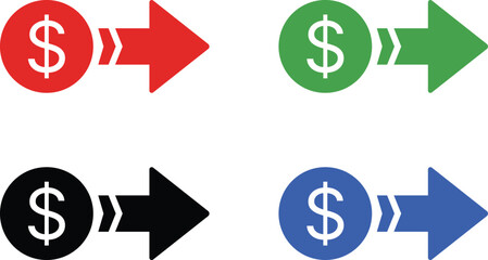 Obraz premium Four colored dollar sign with arrows indicating movement to the right money finance