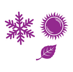Obraz premium Purple icons of snowflake sun and leaf on white background