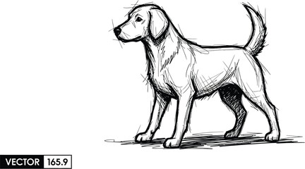 Hand drawn sketch of a loyal dog standing alertly in profile view vector art