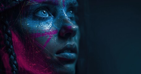 Close up portrait of a person with colorful artistic face paint