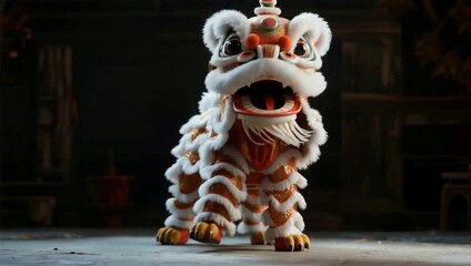 Colorful lion dance costume on display