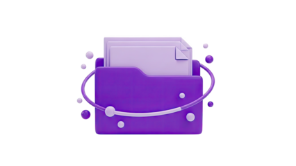3D Folder Icon with Documents and Spheres