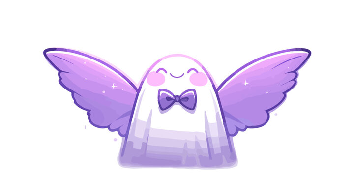 Encantador fantasma alado con pajarita, ilustraci&oacute;n transparente para dise&ntilde;o