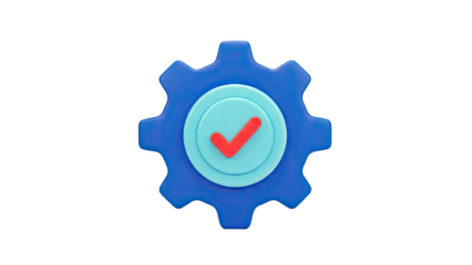 3D Gear Icon with Red Checkmark