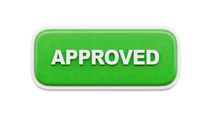 3D Green Approved Button on transparent background