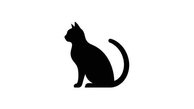 Black cat silhouette icon sitting isolated on white background.