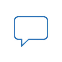 Naklejka premium Blue speech bubble outline icon with white background, communication symbol