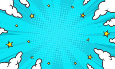 Comic blue vintage background with cloud frame