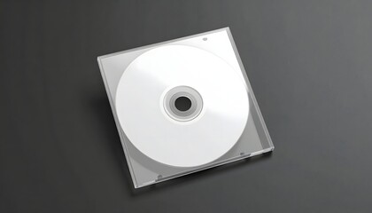 Minimalist clear square CD or DVD plastic sleeve on dark background, ideal for media packaging mockups and product presentation visuals.