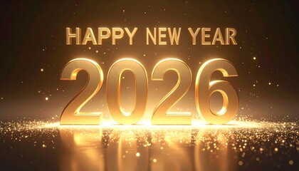 Illuminated marquee letters spell &ldquo;HAPPY NEW YEAR 2026&rdquo; in warm festive lights against a dark backdrop.