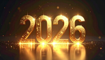 Illuminated marquee letters spell &ldquo;HAPPY NEW YEAR 2026&rdquo; in warm festive lights against a dark backdrop.
