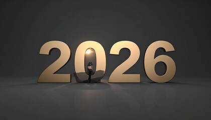 Futuristic LED digits display “2026” in bright blue on a sleek, high-tech metallic interface with glowing accents.