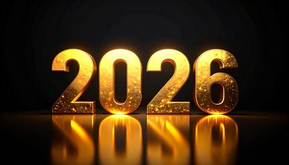 Illuminated marquee letters spell &ldquo;HAPPY NEW YEAR 2026&rdquo; in warm festive lights against a dark backdrop.