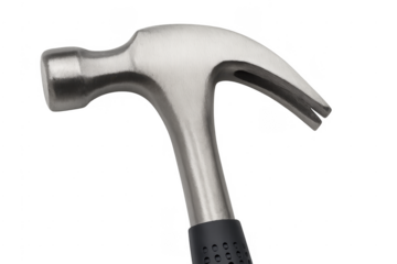 Claw hammer showing metal head and rubber handle