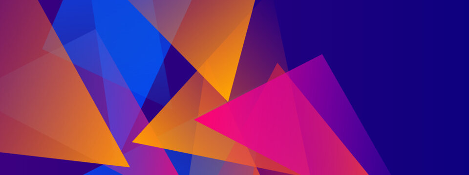 Abstract arrangement of colorful overlapping triangles on a dark background