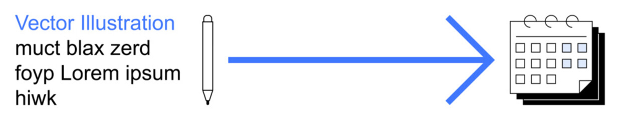 Fototapeta premium Planning, productivity, scheduling, data transfer, organization, task management. A pen with an arrow pointing toward a calendar. Planning and productivity concept showing task organization