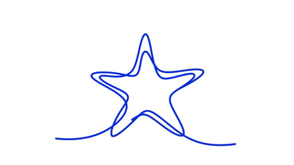 Obraz premium A continuous blue line drawing of a five-pointed star on a white background.