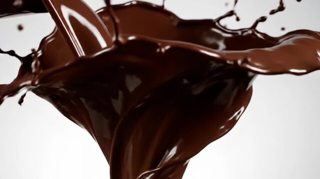 Dark chocolate splash isolated on white background droplets texture