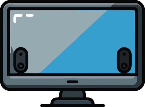 Modern Computer Monitor Vector Graphic Illustration with Blue and Grey Screen Diagonal Split Design - Powered by Adobe