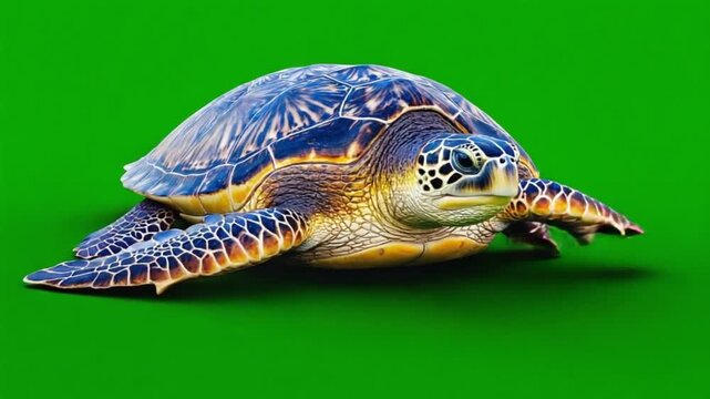 Vibrant sea turtle on green background