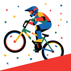 Obraz premium Illustration Of A Bmx Athlete Doing A Jumping Trick Using A Bicycle Vector Design Template