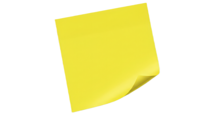 Vibrant yellow sticky note isolated on transparent background, perfect for jotting down ideas and staying organized
