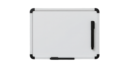 Whiteboard with a marker isolated on transparent background, a versatile tool for brainstorming and presentations