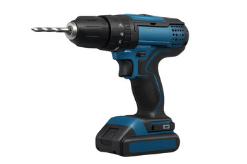 Cordless drill with battery pack on transparent background