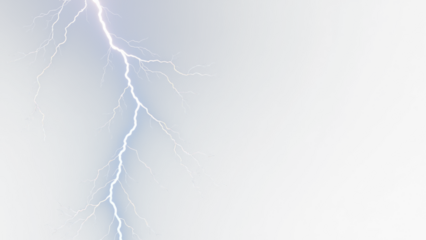 Lightning bolt striking against a light background creating a dramatic and electrifying visual effect alpha channel with white background