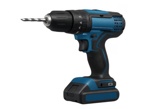 Cordless drill with battery pack on transparent background - Powered by Adobe