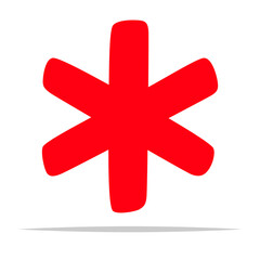 Red hand drawn asterisk symbol vector isolated illustration