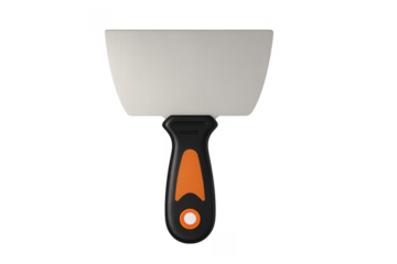 Putty knife with orange handle on transparent background
