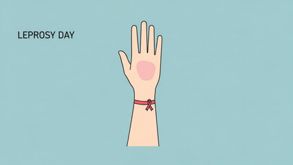 A hand with a red mark and ribbon, symbolizing awareness for a health issue on a light blue background