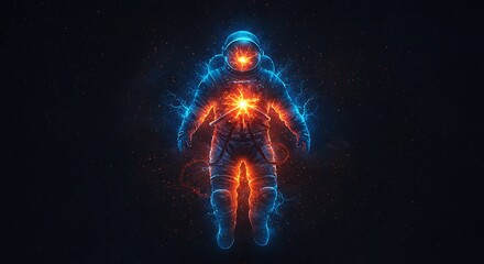 Glowing Astronaut Energy Concept with Futuristic Space Suit and Radiant Cosmic Power on Dark Background