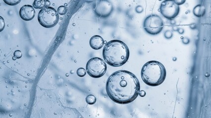 Mesmerizing translucent gas spheres delicately suspended within a fractured glacial structure