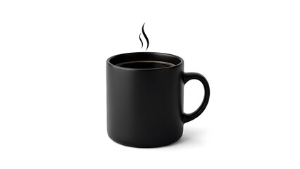Minimalist Black Coffee Mug with Hot Steam Isolated on White Background