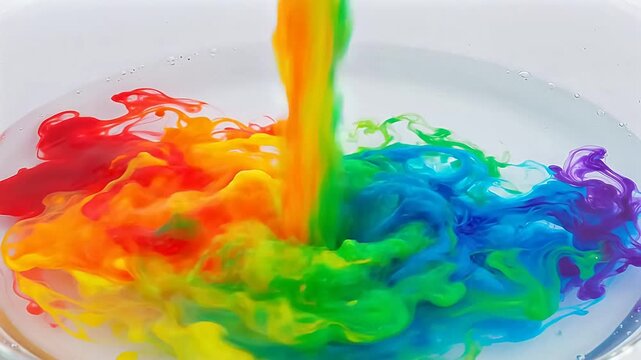 Vibrant Rainbow Colors Pouring and Swirling in Water Creating Mesmerizing Abstract Fluid Art