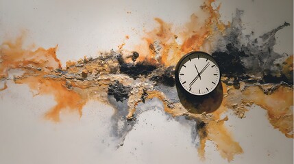 Abstract Clock with Paint Splash Representing Time Creativity Deadline and Conceptual Art Background