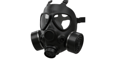 Black gas mask isolated on transparent background, a protective device designed to filter out harmful substances