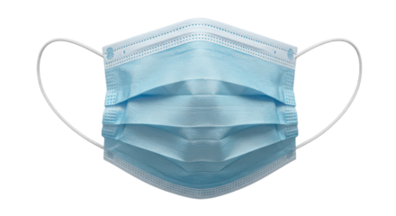 Closeup of a blue surgical face mask isolated on transparent background, a vital tool for protection against viruses
