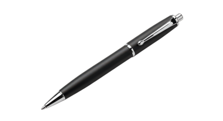 Elegant black ballpoint pen isolated on transparent background, perfect for writing, signing documents, and notetaking