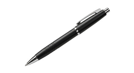 Sleek black ballpoint pen isolated on transparent background, ideal for professional writing and everyday use