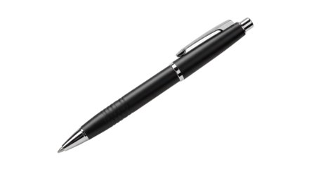 Sleek black ballpoint pen isolated on transparent background, ideal for professional writing and everyday use