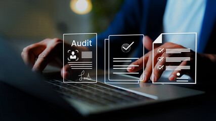 Businessman checking audit documents, focusing on financial audit, regulatory compliance, and internal audit strategies for accurate business management.