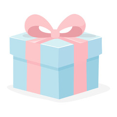 Blue gift box with pink bow flat design illustration 